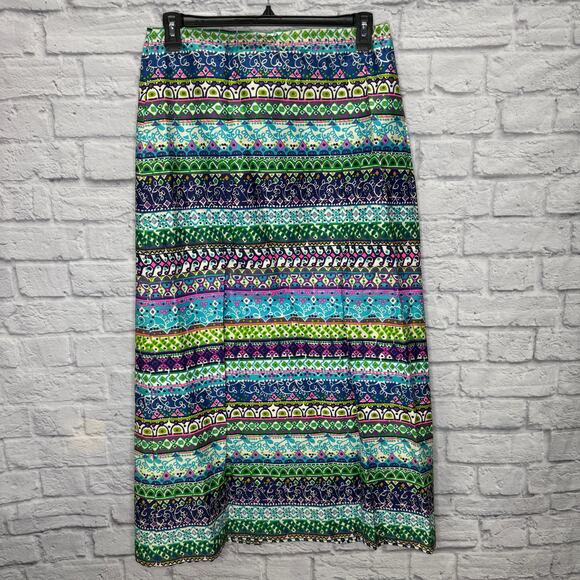 Vintage Banner Sportswear Maxi Skirt Bright Stripe Big Button Size L 60/70s Blue - Picture 4 of 5